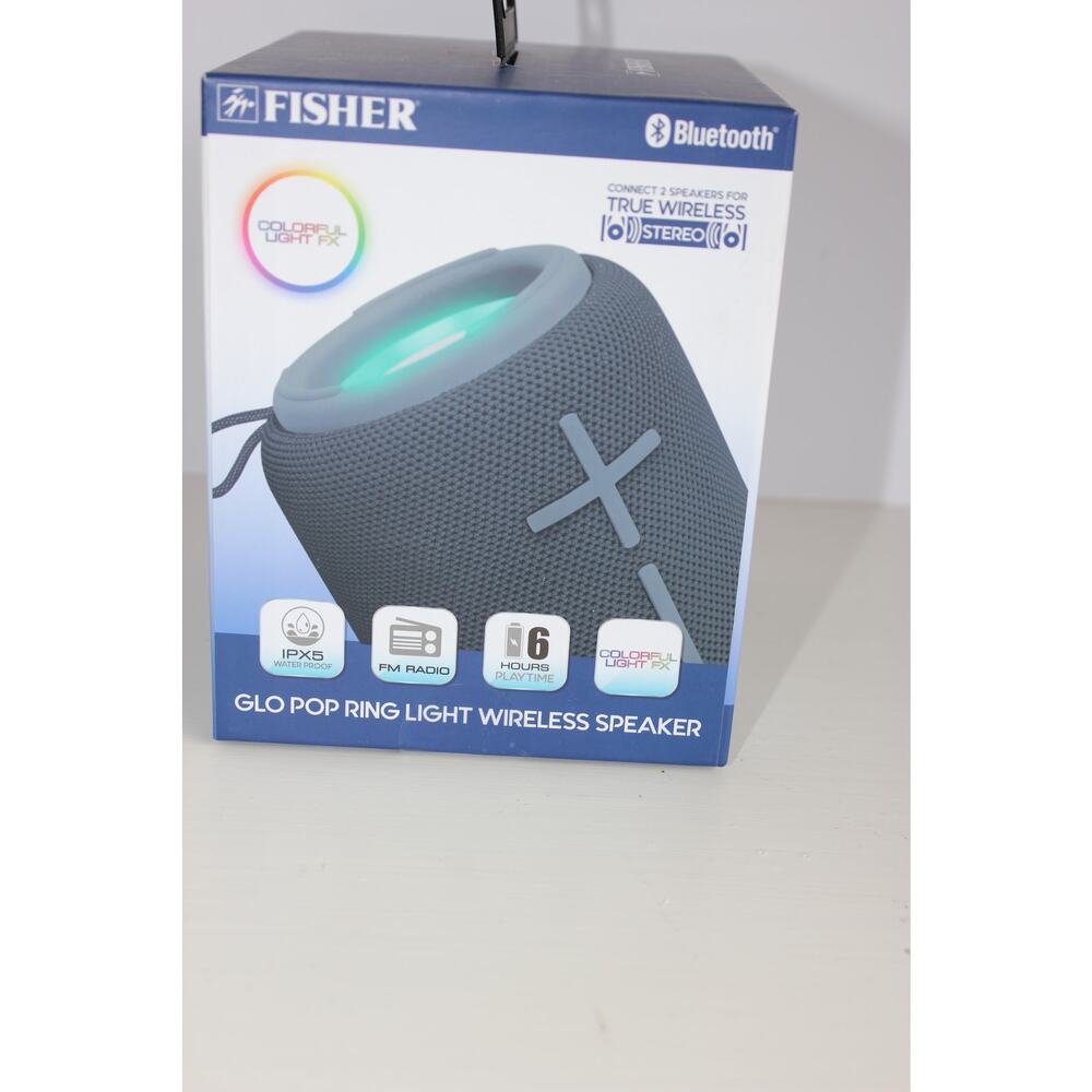 Fisher Glo Pop Bluetooth Wireless Speaker RGB Light IPX5 Waterproof FM Radio